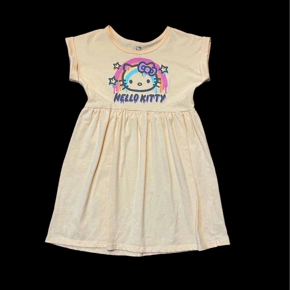 Hello Kitty Girlsā Play Dress Short Sleeves peach rainbow empire waist